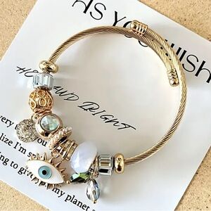 Evil Eye Gold Tone Charm Bracelet